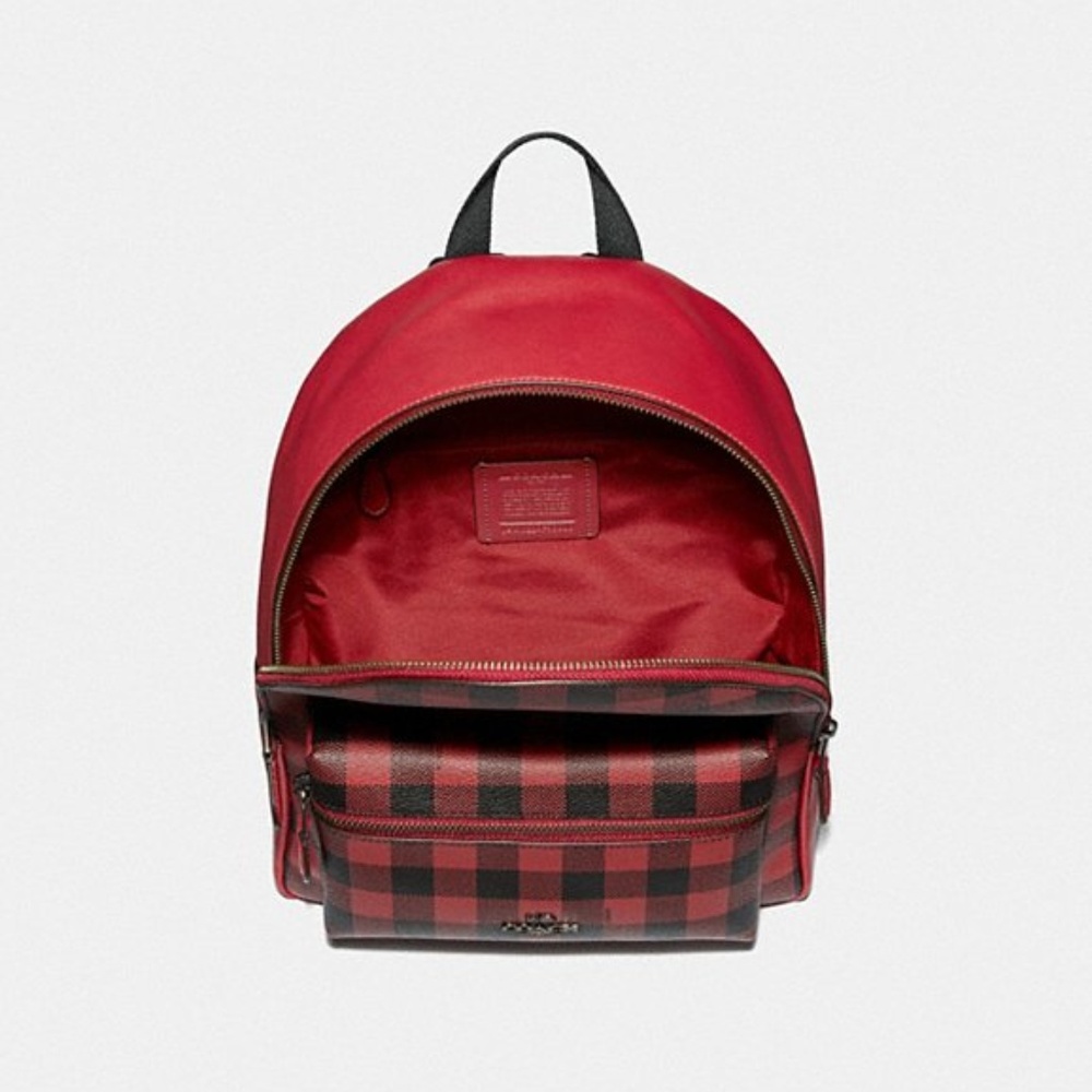 NWT Coach charlie backpack with gingham print - Picture 2 of 3